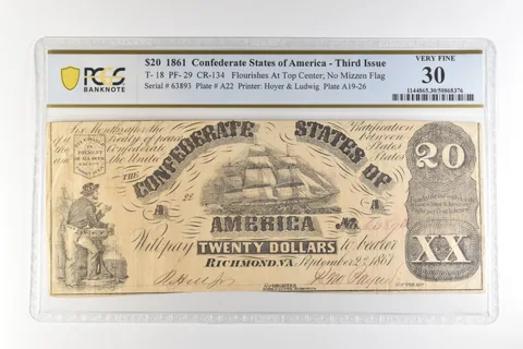 1861 $20 Confederate States America T-18 PF-29 CR-134 Very Fine 30 PCGS *4464