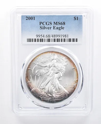 2001 American Silver Eagle MS68 PCGS Peripheral Tone *8604