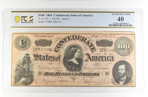 1864 $100 Confederate States Large Note T-65 PF-1 CR-493 EF 40 PCGS *4178