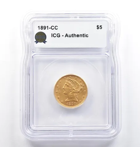 1891-CC $5 Liberty Head Gold Half Eagle Authentic ICG *6928