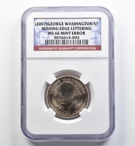 (2007) Presidential $1 Washington Mint Error Missing Edge Letters MS66 NGC *9076