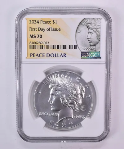 2024 Peace Silver Dollar FDOI MS70 NGC 100th Anniversary Label