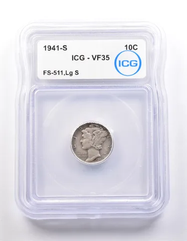 1941-S Mercury Dime FS-511 Large S VF35 ICG *9878