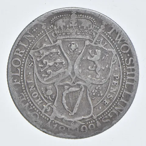 SILVER - WORLD Coin - 1899 Great Britian 1 Florin - World Silver Coin *881