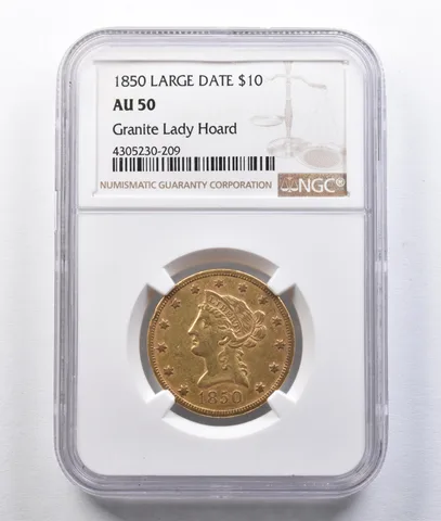 1850 $10 Liberty Head Gold Eagle Large Date Granite Lady Hoard AU50 NGC *2931