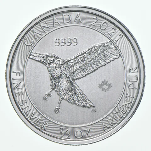 2021 Canada 2 Dollars Silver Red-Tailed Hawk 1/2 Oz 0.5 Oz .999 Silver