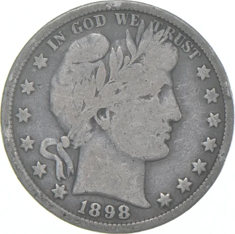 1898 Barber Half Dollar Average Circ 90% Silver