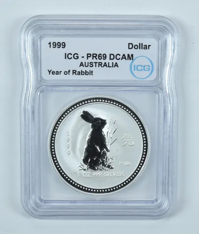 1999 Australia Silver Dollar Year Of The Rabbit PR69 DCAM ICG