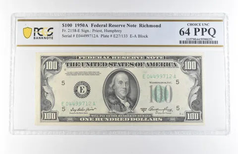 1950 A $100 Richmond VA FRN Fr#2158-E Choice Unc 64 PPQ PCGS *7872