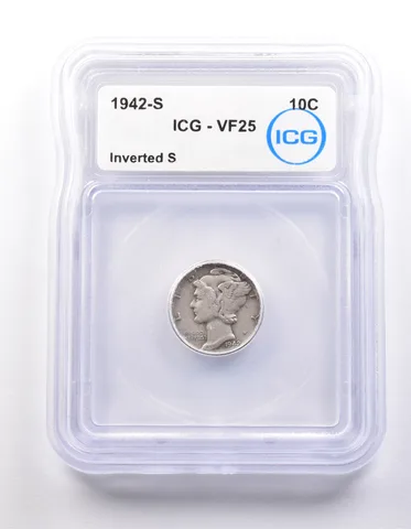 1942-S Mercury Dime Inverted S VF25 ICG *9836