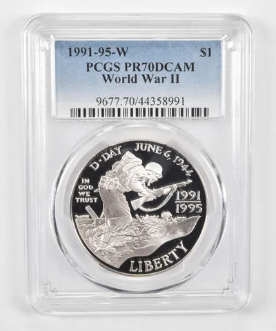 1991-95-W World War 2 D-Day Commemorative Dollar PR70 DCAM PCGS Blue Label