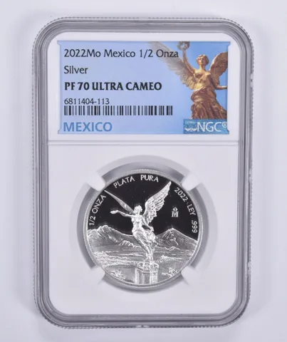 2022 Mo Mexico Silver 1/2 Onza Proof PF70 UCAM NGC Mexico Label