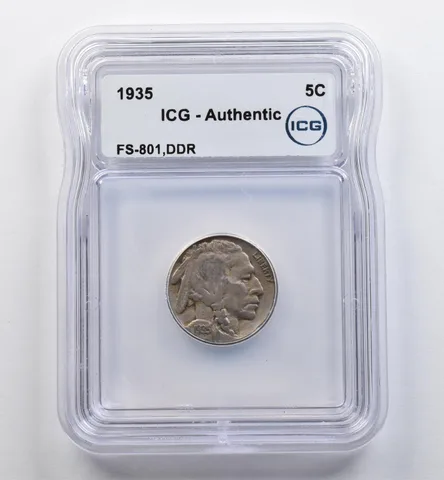1935 Indian Head Buffalo Nickel FS-801 DDR Authentic ICG *9011