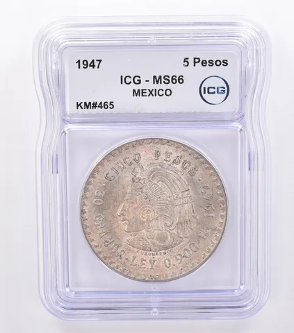1947 Mo Mexico 5 Pesos KM#465 MS66 ICG Beautiful Tone *8711