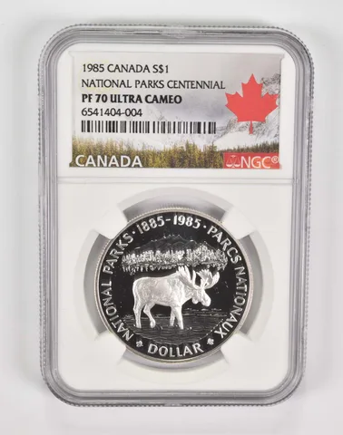 1985 Canadian $1 Silver Dollar National Parks Centennial PF70 UCam NGC