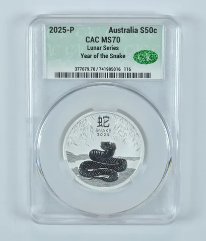 2025 P Australia 50 Cents Silver Year Of The Snake MS70 CAC CACg