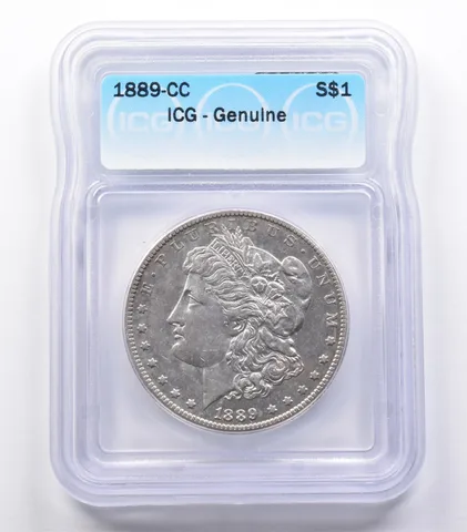 Genuine 1889-CC Morgan Silver Dollar ICG a3890