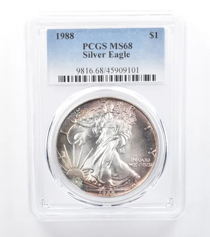 1988 American Silver Eagle MS68 PCGS Blue/Purple Tone a7727