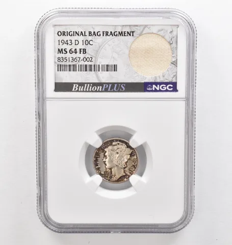 1943-D Mercury Dime Original Bag Fragment MS64 FB NGC Beautiful Tone *0292