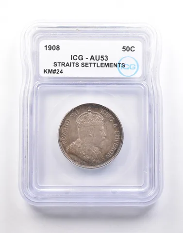 1908 Straits Settlements Half Dollar KM#24 AU53 ICG *5145