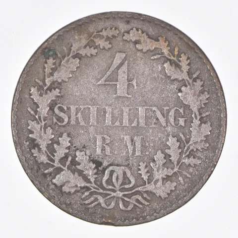 Better Date - 1854 Denmark 4 Skilling Rigsmont World Coin- Silver *254