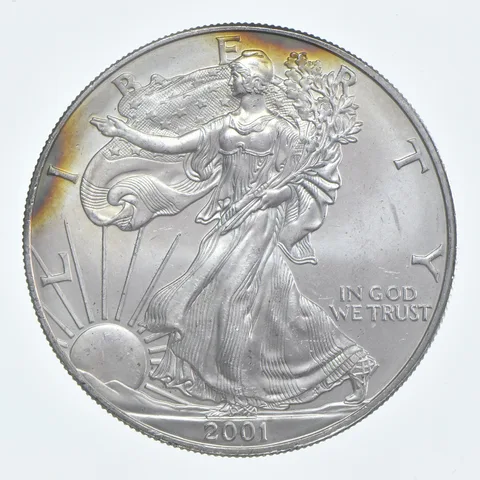 Beautiful Toned - 2001 American Silver Eagle 1 Troy Oz .999 Fine Silver *938