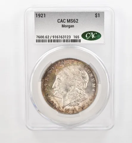 1921 Morgan Silver Dollar MS62 CAC CACg Beautiful Tone *0481