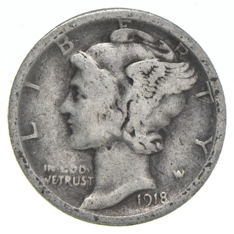 G+ 1918-S Mercury 90% Silver Dime