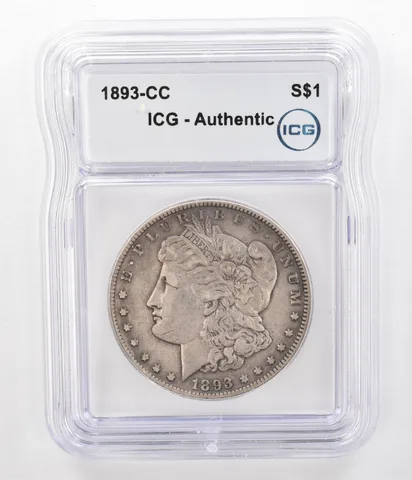 1893-CC Morgan Silver Dollar Authentic ICG Beautiful Tone *5185