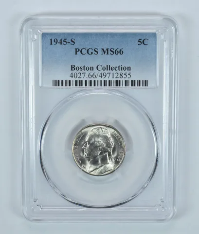 1945-S Jefferson Nickel Boston Collection MS66 PCGS Blue Label