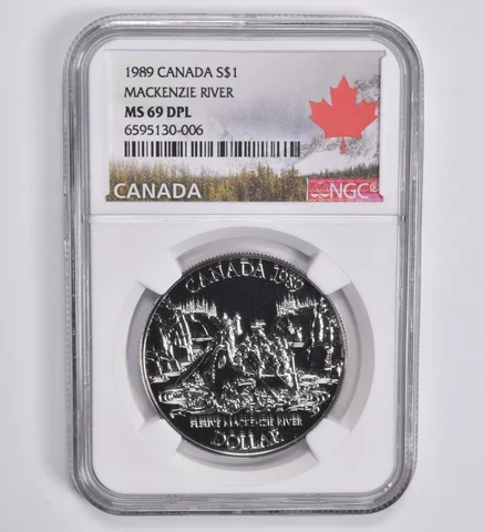 1989 Canada 1 Dollar Silver MacKenzie River MS69 DPL NGC Canada Label