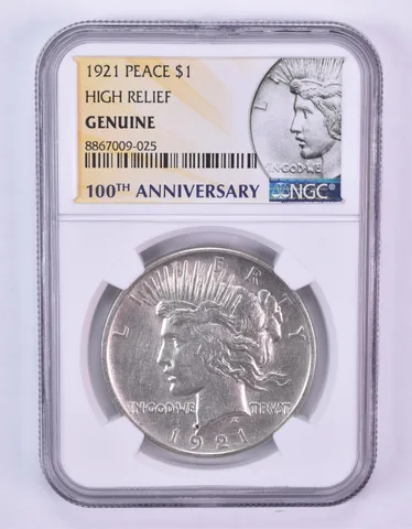 1921 Peace Silver Dollar High Relief Genuine NGC *1099
