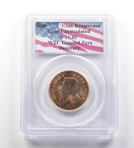 2000 South Africa Krugerrand 1/2 Oz Gold 9-11-01 WTC Ground Zero Unc PCGS *2584