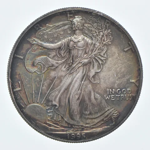Beautiful Toned - 1995 American Silver Eagle 1 Troy Oz .999 Fine Silver *946