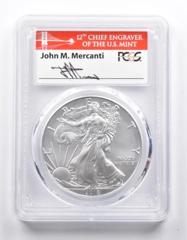 SP70 2018-W American Burnished Silver Eagle FS Signed Mercanti PCGS a0996