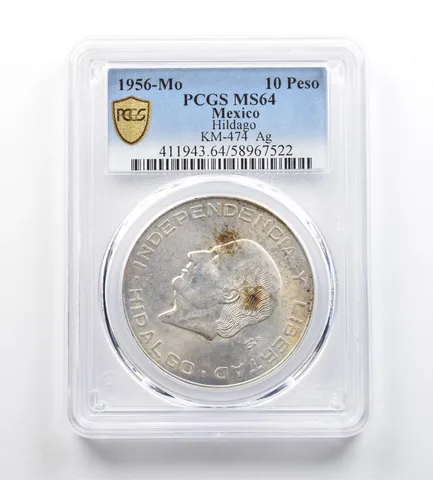 1956 Mo Mexico 10 Pesos Silver Hidalgo KM-474 MS64 PCGS *9202