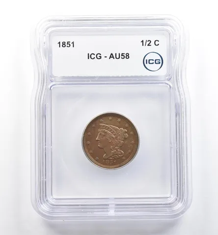 1851 Braided Hair Half Cent AU58 ICG *6456