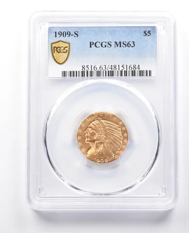 1909-S $5 Indian Head Gold Half Eagle MS63 PCGS *6860