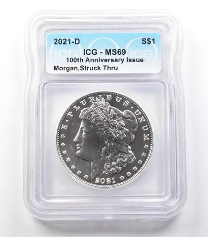 ERROR 2021-D Morgan Silver Dollar Struck Thru MS69 ICG a3656