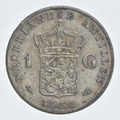SILVER WORLD Coin 1952 Netherlands Antilles 1 Gulden World Silver Coin *864