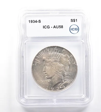 1934-S Peace Silver Dollar AU58 ICG *7254