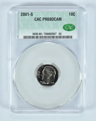 2001-S Roosevelt Dime PR69 DCAM CAC CACg