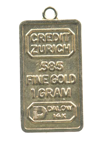 1 Gram Gold Bar Credit Zurich 585 Pendant Charm a1455