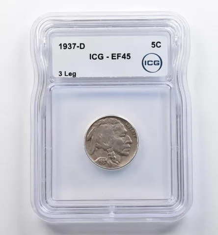 1937-D Indian Head Buffalo Nickel 3 Leg EF45 ICG *9038