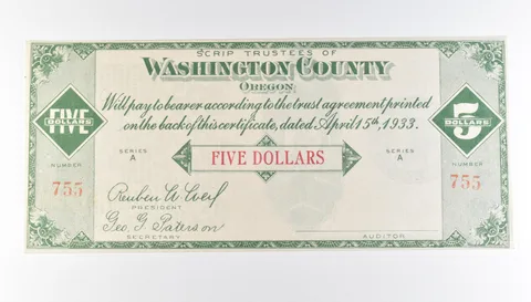 1933 $5 Washington County OR Scrip a9768