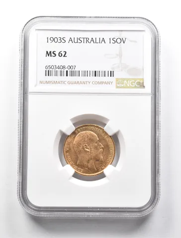 MS62 1903-S Australia 1 Gold Sovereign NGC a0662