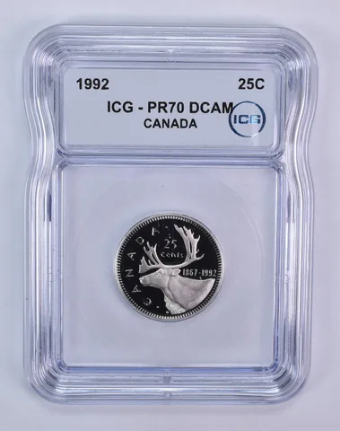 1992 Canada 25 Cents Caribou PR70 DCAM ICG