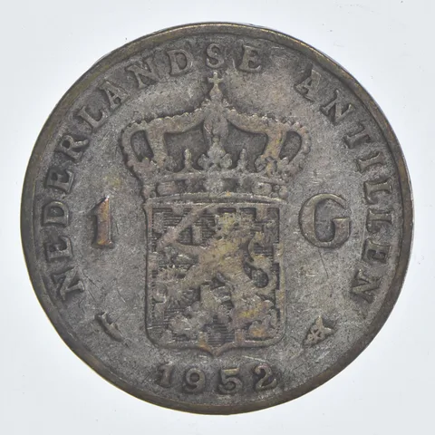 SILVER WORLD Coin 1952 Netherlands Antilles 1 Gulden World Silver Coin *830