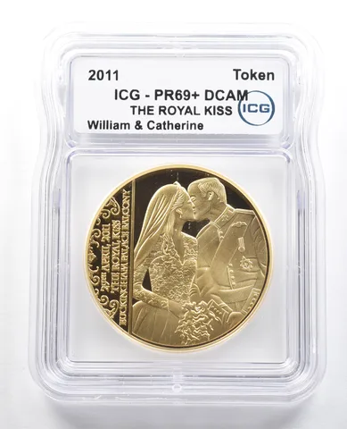 2011 Token The Royal Kiss William & Catherine Gold Layered PR69+ DCAM ICG *4887