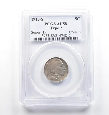 1913-S Indian Head Buffalo Nickel Type 2 AU58 PCGS *6962